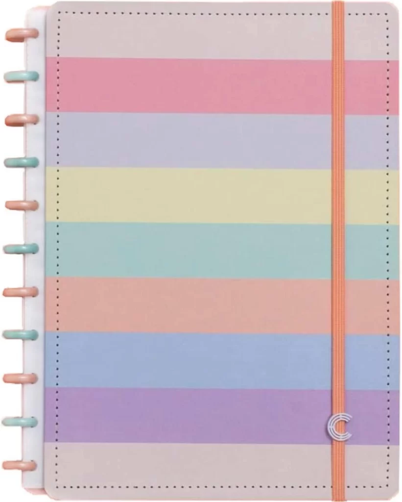 como funciona o caderno de discos caderno inteligente arco iris pastel
